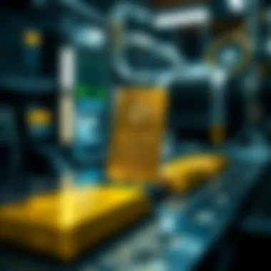 A futuristic depiction of advanced technology used to create fake gold bars