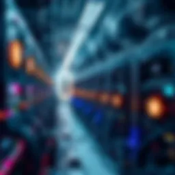 An intricate setup of advanced Bitcoin mining rigs showcasing technology sophistication.