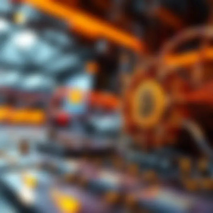 An illustration depicting the blockchain mechanism and its relation to mining activities