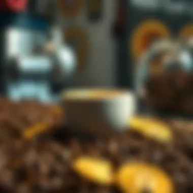 An abstract visualization of cryptocurrency and its relation to coffee