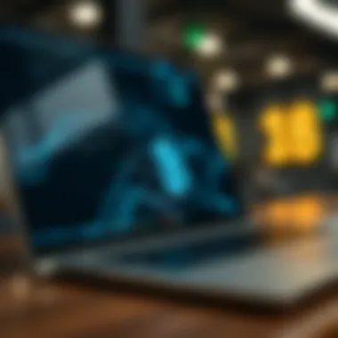 A close-up of a laptop displaying blockchain technology