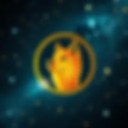 An artistic representation of Dogecoin's logo with a cosmic background
