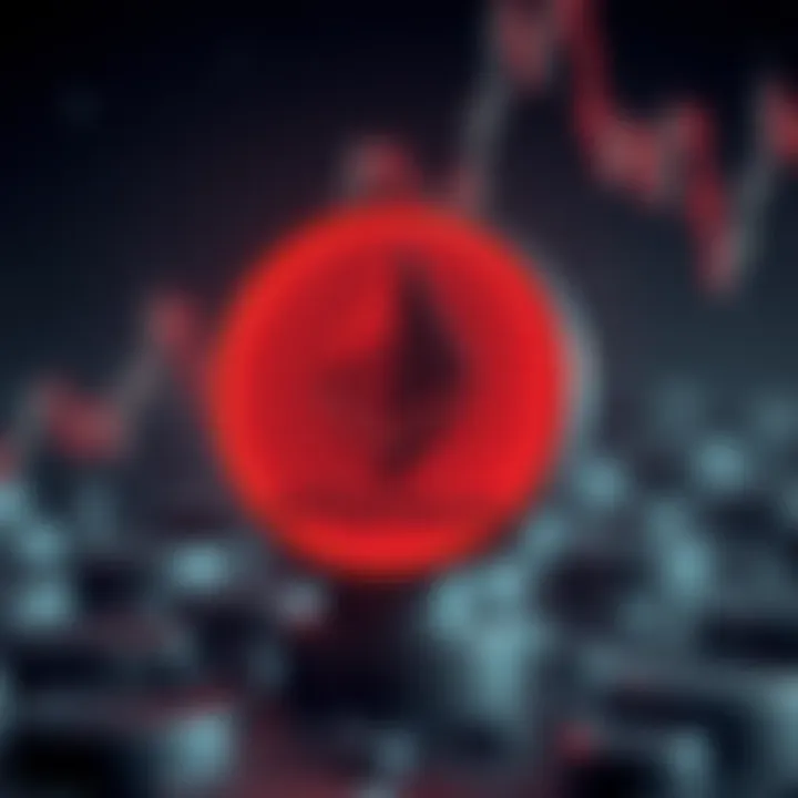Ethereum logo with fluctuating market trends