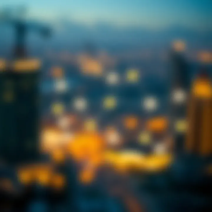 A close-up of a blockchain network representation with interconnected nodes