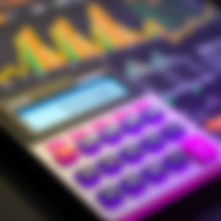 Calculator with financial metrics displayed