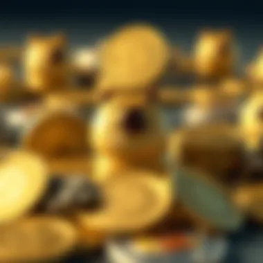 A creative illustration showing various meme coins including Dogecoin