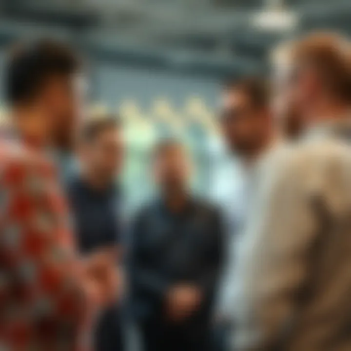 Group of technology experts discussing blockchain innovations