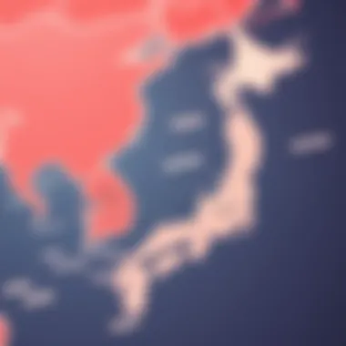 Map indicating South Korea and Japan's trade relations